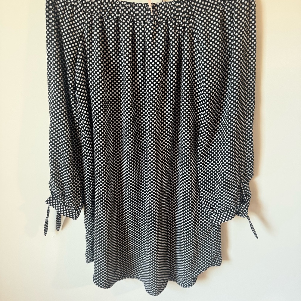 Express Black & White Polka Dot Off-Shoulder Blouse